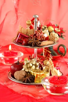 Christmas still life in red tone
