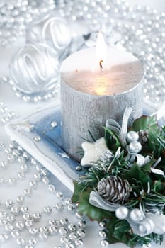 Christmas candle in silver tone