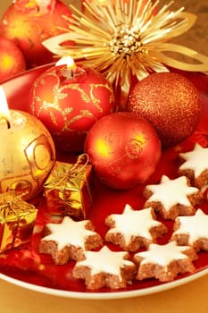 Beautiful Christmas decoration in golden tone