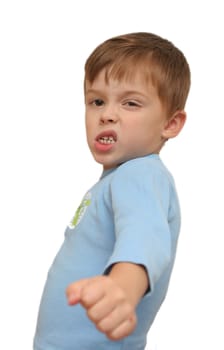 Emotions of the boy which is on a white background