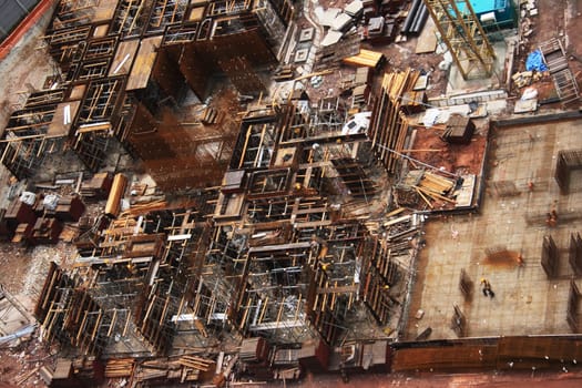 Top view of a construction site, work in progress.