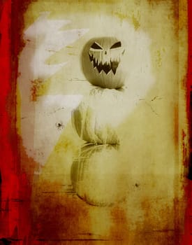 grungy, evil pumpkin on distressed background