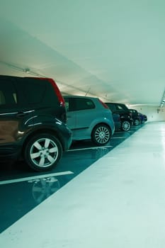 Parking in the parking garage in cyan tone