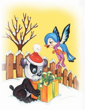 christmas card with puppy