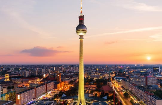 Beautiful skyline panorama of Berlin at sunset, Germany.