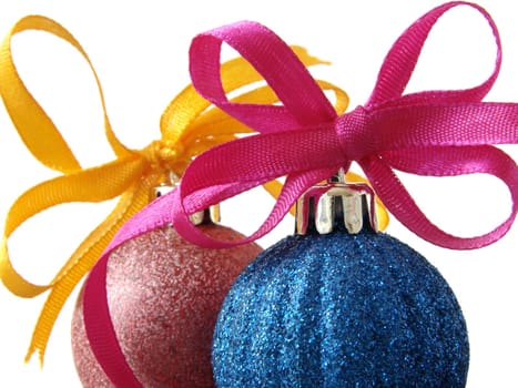 colorful christmas baubles with bows