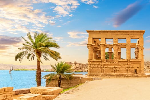 Trajan's Kiosk on the Philae Temple in the Nile, Aswan, Egypt