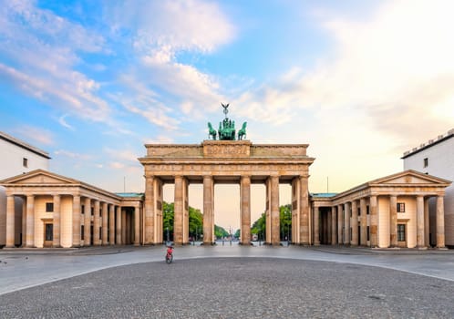 Beautiful Brandenburg Gate or Brandenburger Tor at sunrise, Berlin, Germany.