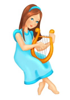 young girl playing harp