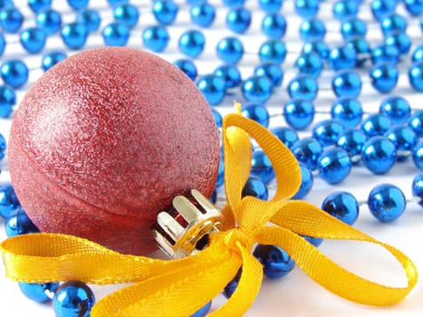 colorful christmas decorations with red bauble