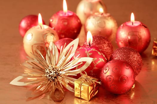 Christmas still life in golden and red tone