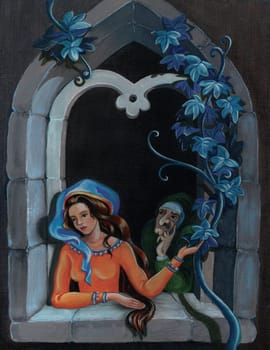 oil painting of princess and old hag