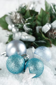 Christmas balls on the snow