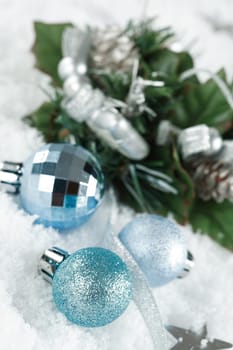 Christmas balls on the snow