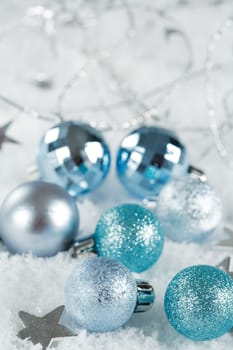 Christmas balls on the snow