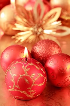Christmas still life in golden and red tone