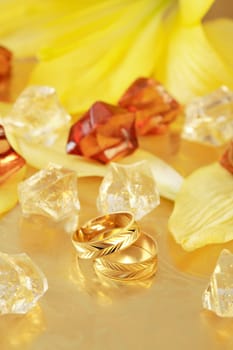 Golden wedding rings in yellow and golden tone