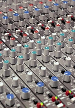 Knobs of a studio soundboard.
