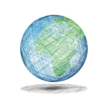sketch style world globe on white surface