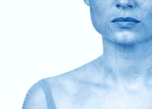 Portrait of a female with circuits on skin