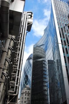 City of London buildings including Lloyds building and Gherkin.