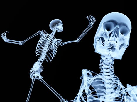 An image of two xrays of some skeletons, a good Halloween or possible medical based image.