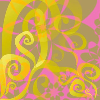 Seamless floral pattern with spirals in pink and lime green