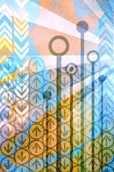 Computer technology elements with binary data leaks in abstract colorful background