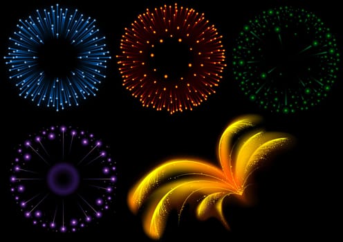 Fireworks Set - Detailed and colored vector illustration with special lightning effects.