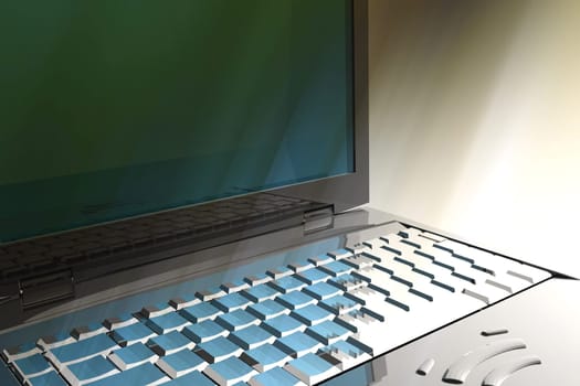 3d render illustration of laptop screen and keyboard detail