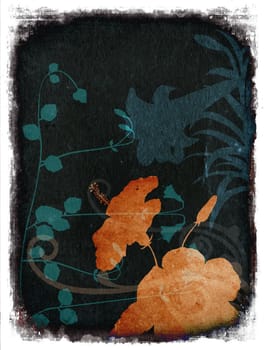 Grunge background with floral elements