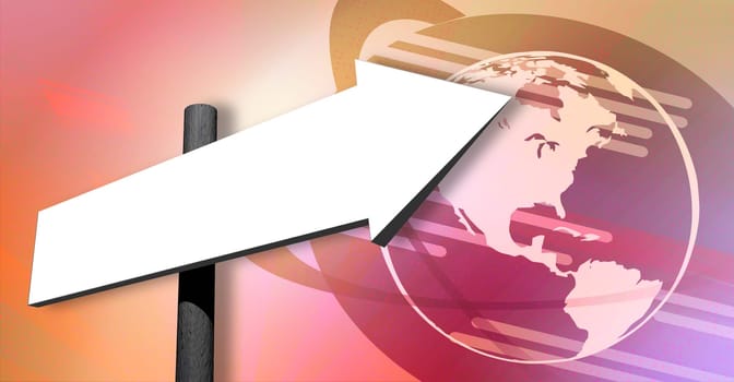 Empty signpost on earth globe background