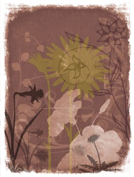 Grunge background with floral elements