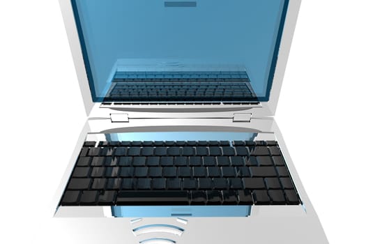 3d render illustration of laptop screen and keyboard detail