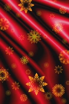 Christmas background with Red fabric and golden snowflakes