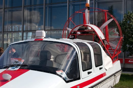 red-white aerosleighs on Exhibition of technique of rescue in Moscow, Russia