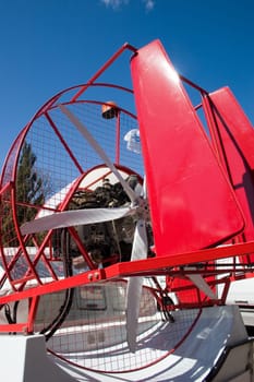 red-white aerosleighs on Exhibition of technique of rescue in Moscow, Russia