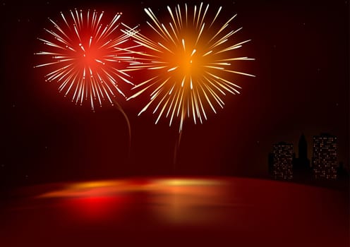 Red Fireworks - Detailed and colored vector illustration with special lightning effects.