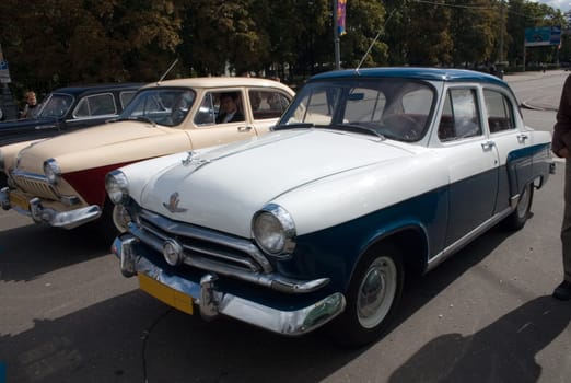 part of basket of old car on an exhibition retro techniques in Moscow, Russia