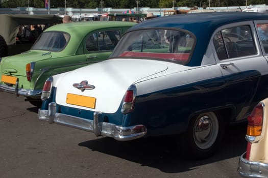 part of basket of old car on an exhibition retro techniques in Moscow, Russia