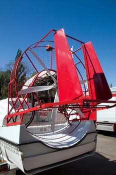 red-white aerosleighs on Exhibition of technique of rescue in Moscow, Russia
