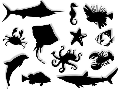 Sea-life black silhouette for this sea-life background