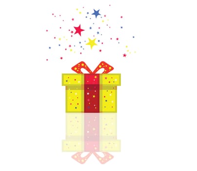 Color holiday present with stars around. Vector format