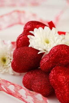 Romantic hearts and flowers for Valentine or wedding
