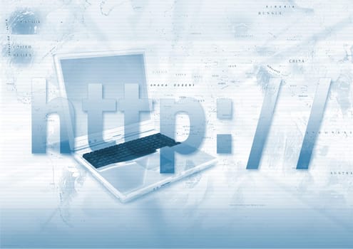 laptop and internet on blue background