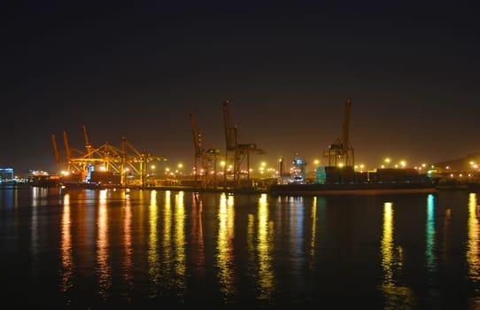 panoramic view of overnight port operations