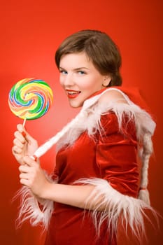 christmas girl with candy