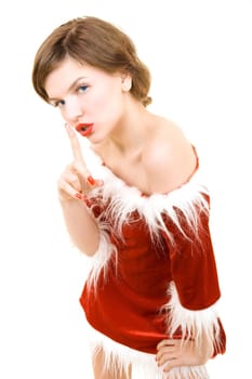 a christmas girl dressed in the red fur coat