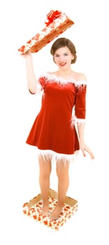a christmas girl standing in the gift box