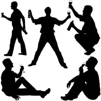 Silhouettes - Drinking Man 3 - Man drinking from a glass of wine - detailed vector illustrations